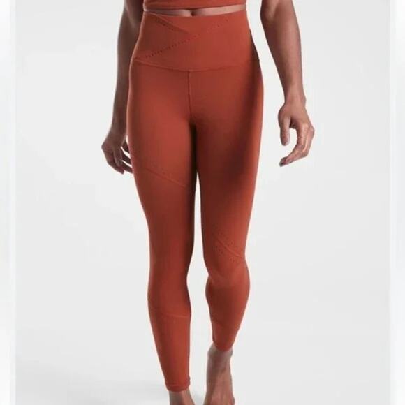 ATHLETA It's A Wrap 7/8 Tight Small Leggings Warm Orange Perforated Powervita - Picture 1 of 9